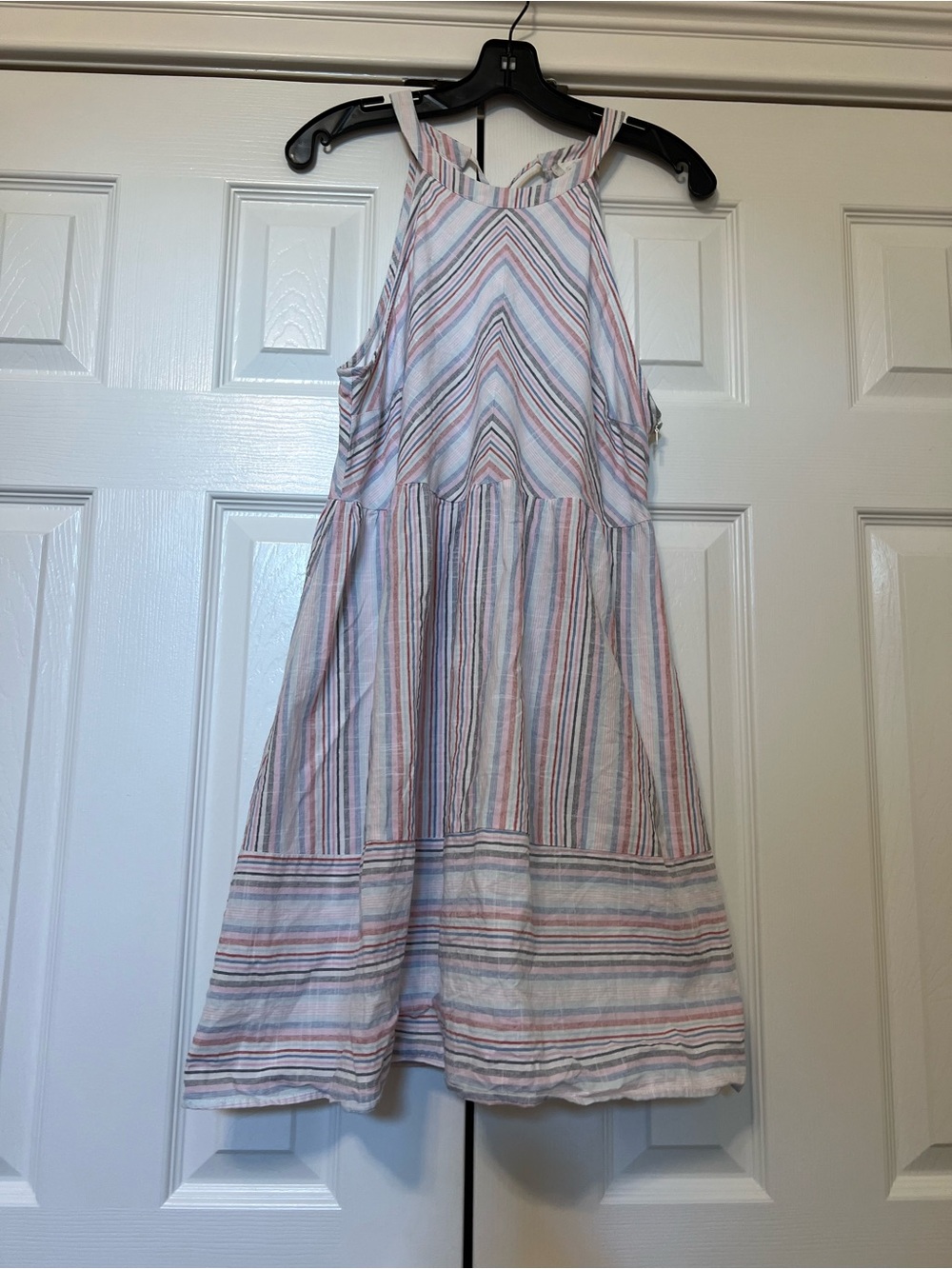 Altar’d State Pastel Striped Halter Dress Red, Pink & Blue, size L